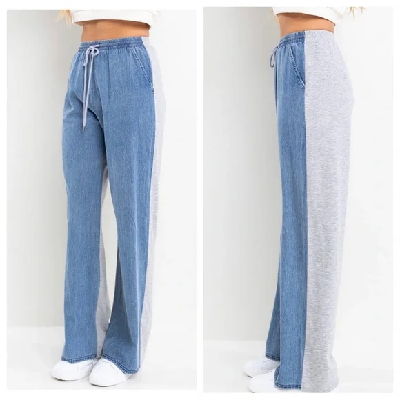 42 Contrast Denim Straight Long Leg Pants - Picture 2 of 5